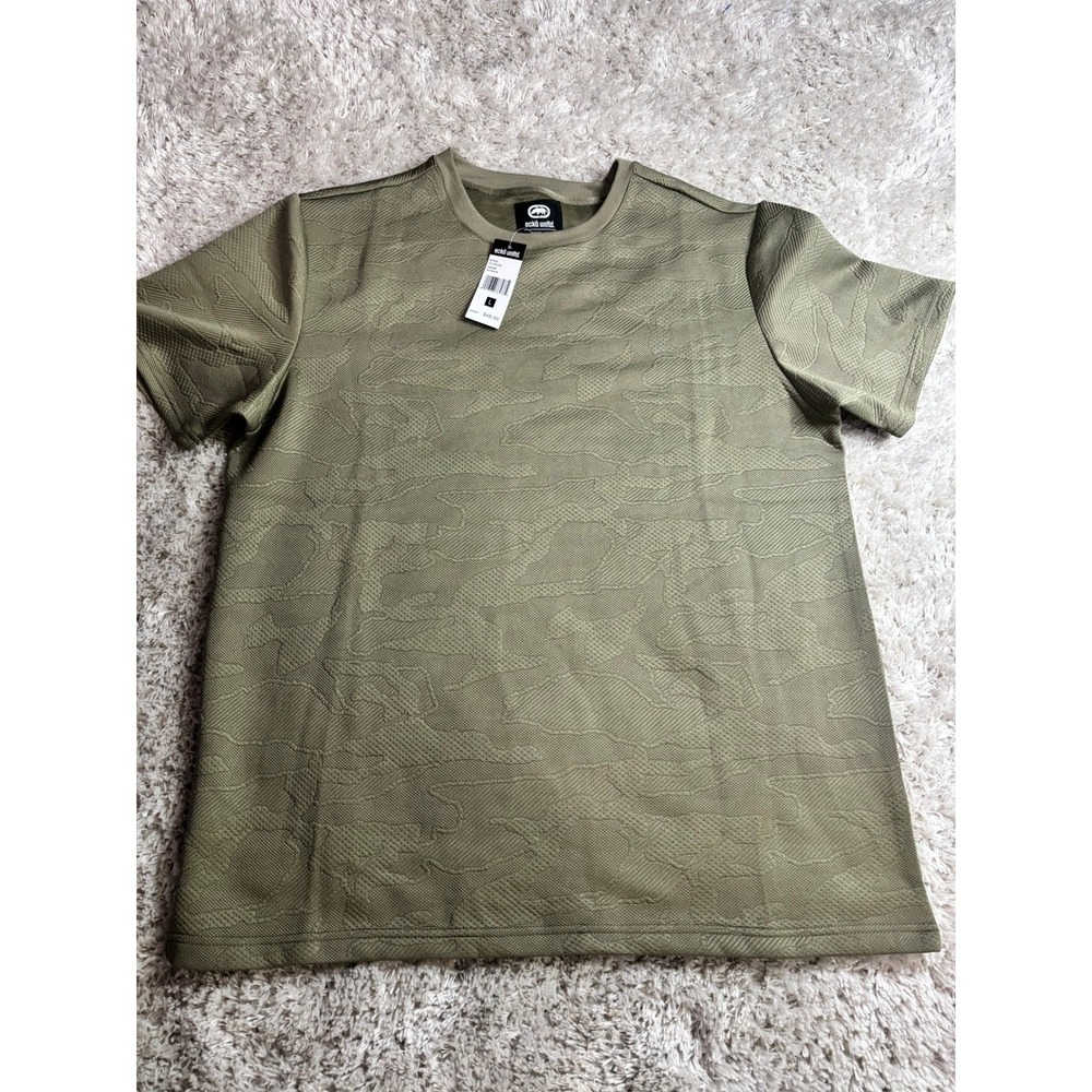 Ecko Unltd Mens Green Textured Camo Jacquard Knit T-Shirt L EO16K209
